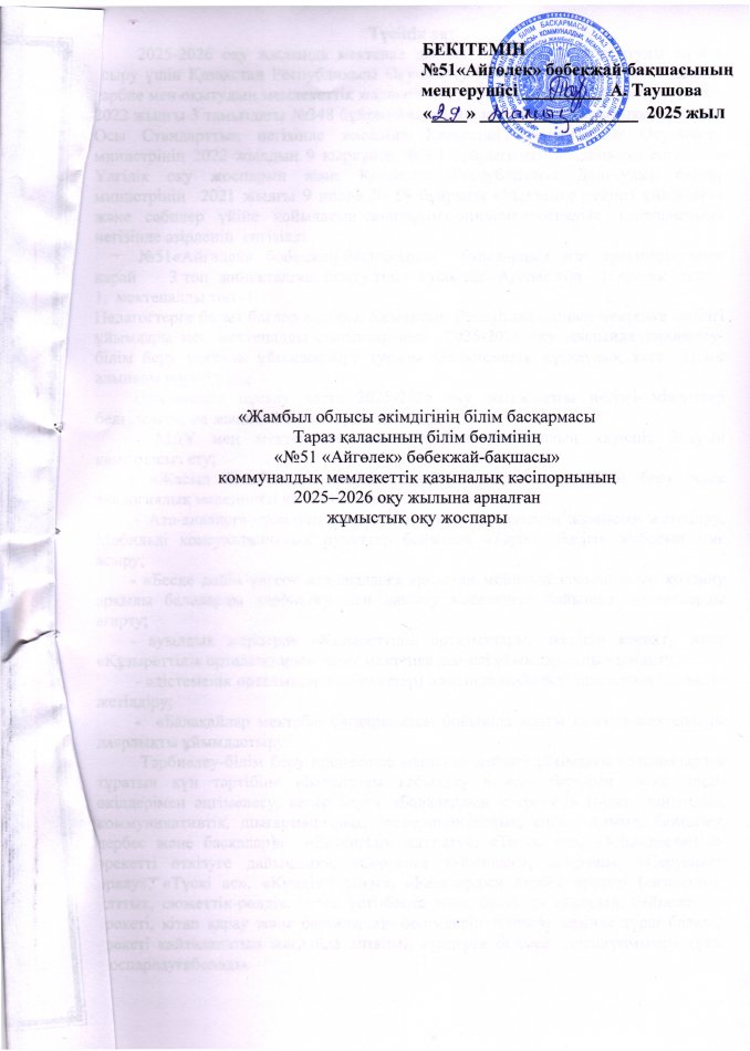2025-2026 оқу жылына арналған жұмыстық оқу жоспары